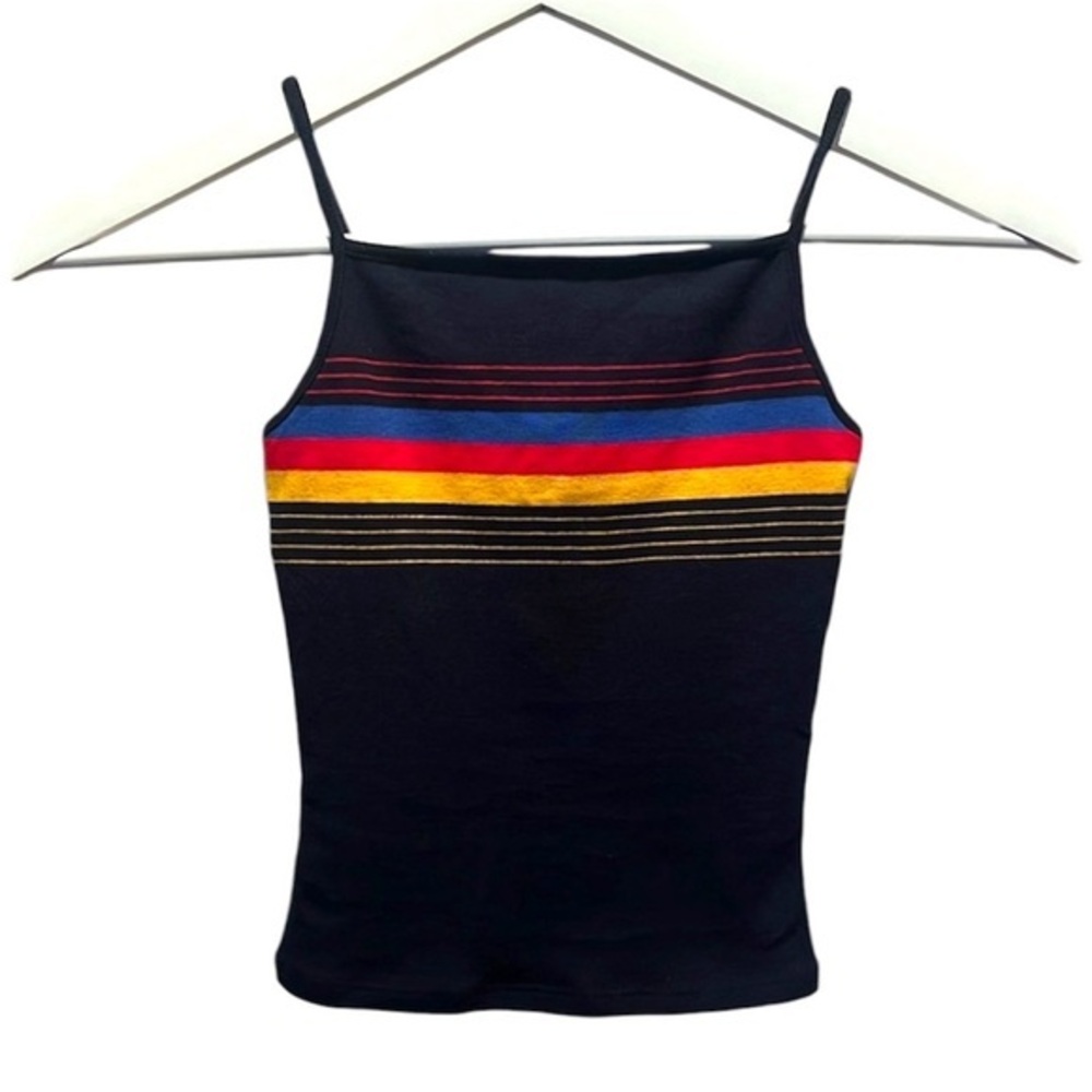Garage Women’s Tiny Cropped Tank Top Cami Navy Stripes Size XS